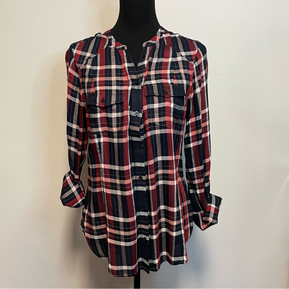 PAIGE Julianne Button Down Shirt Navy/Red Plaid